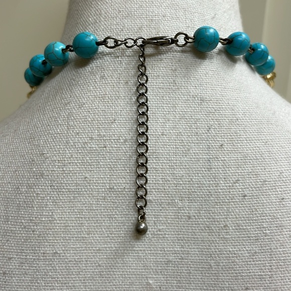 Turquoise & Tortoise Cross & Fleur-de-Lis Necklace Set Boho Designer Inspired - Picture 6 of 11